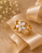 Adya Starpetal White Floral Gold-Toned Statement Ring for Women