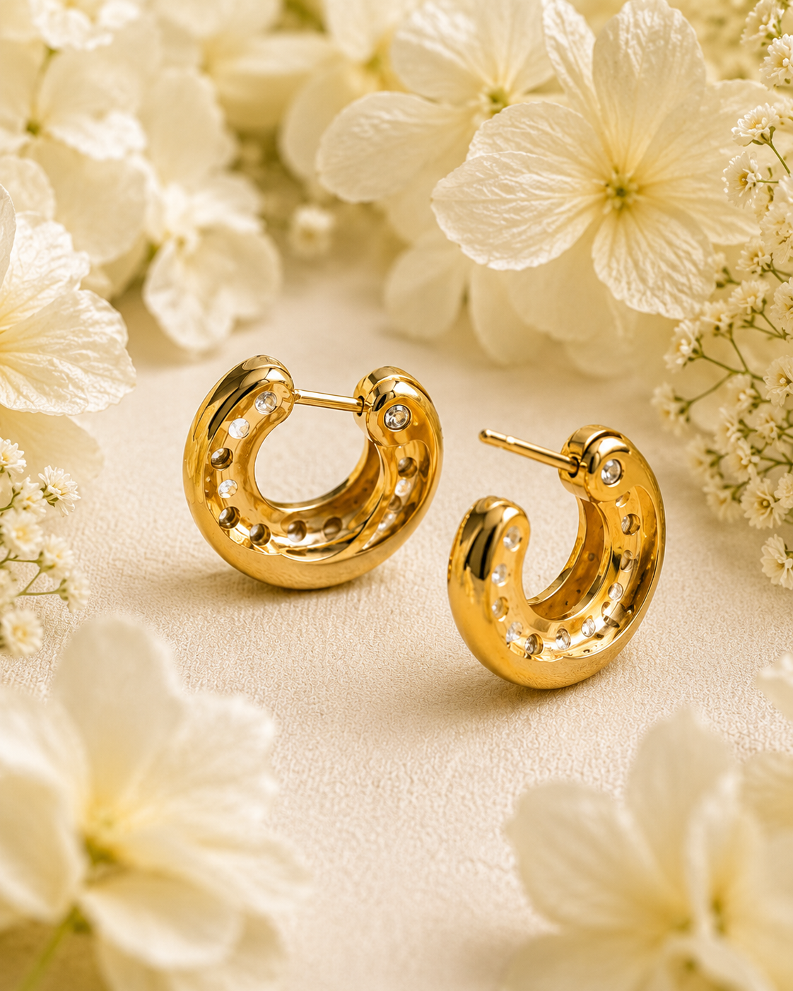 Gold-Toned Crystal Studded Chunky Hoop Earrings for Women | Statement Huggie Earrings