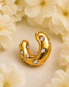 Gold-Toned Crystal Studded Chunky Hoop Earrings for Women | Statement Huggie Earrings