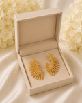 Gold-Toned Sunburst Statement Stud Earrings for Women | Fan Design Earrings
