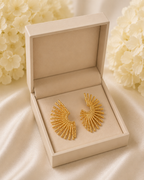 Gold-Toned Sunburst Statement Stud Earrings for Women | Fan Design Earrings