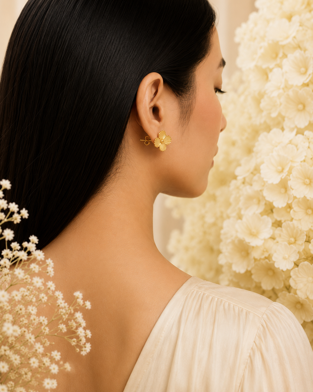 Gold-Toned Floral Statement Stud Earrings for Women | Vintage Flower Stud Earrings