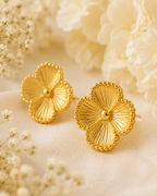 Gold-Toned Floral Statement Stud Earrings for Women | Vintage Flower Stud Earrings