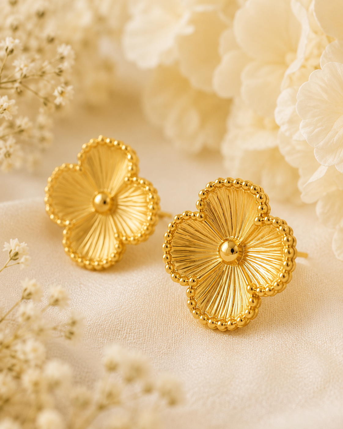 Gold-Toned Floral Statement Stud Earrings for Women | Vintage Flower Stud Earrings