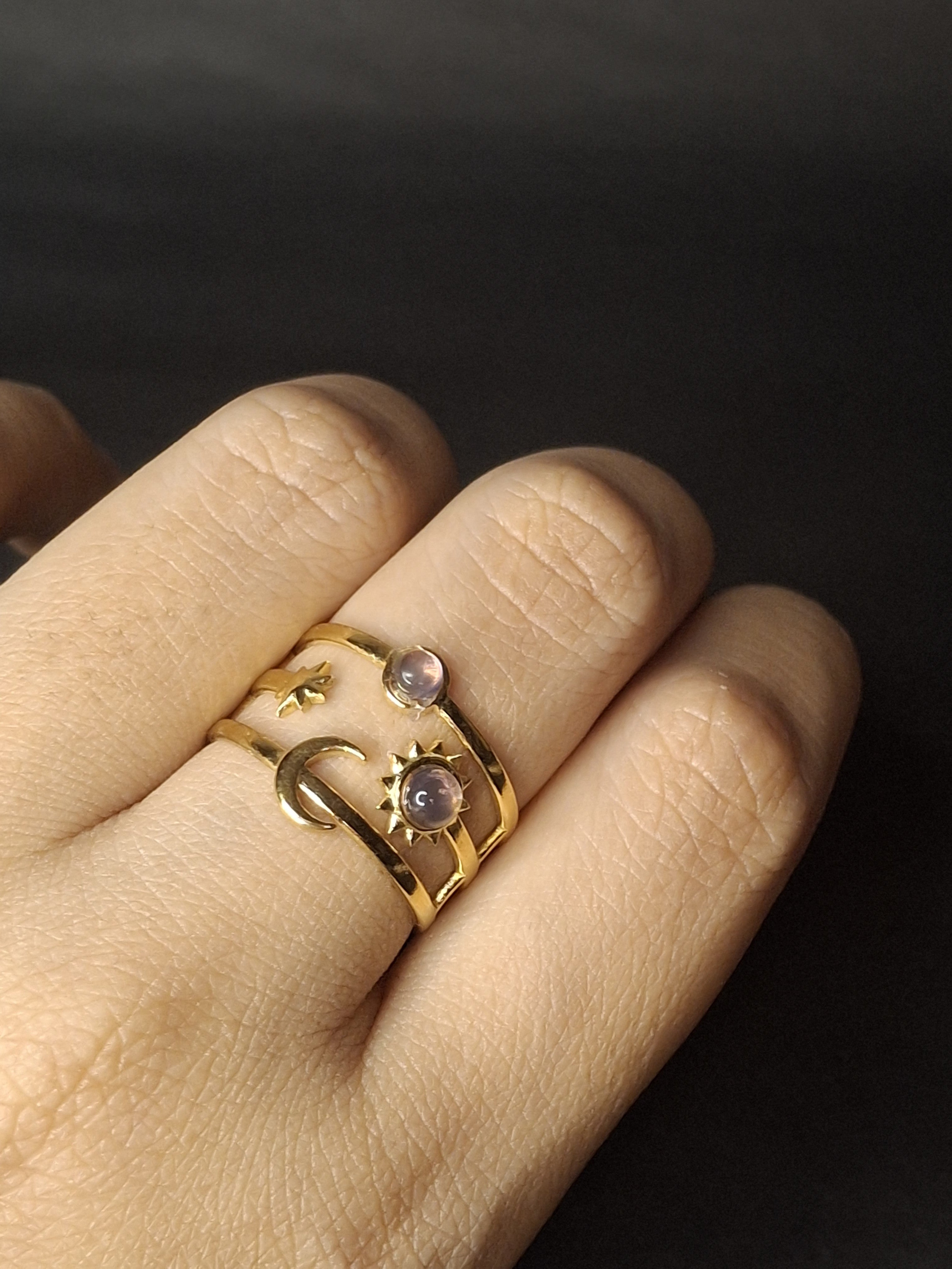 Adya Celestial Harmony Gold-Plated Adjustable Ring for Women