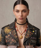 Gold-Toned Sun Charm Statement Necklace for Women | Multi-Charm Chunky Chain Necklace