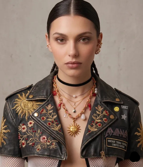 Gold-Toned Sun Charm Statement Necklace for Women | Multi-Charm Chunky Chain Necklace