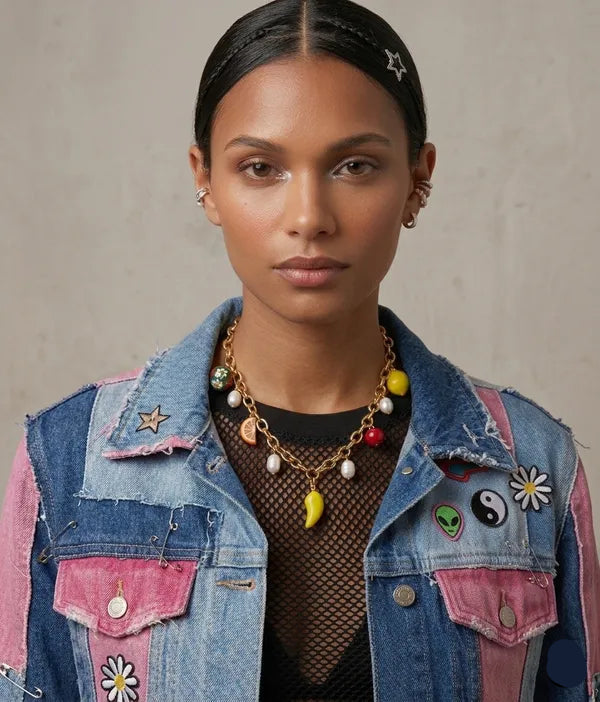 Gold-Toned Multi Charm Statement Necklace for Women | Colorful Beaded Charm Chain Necklace