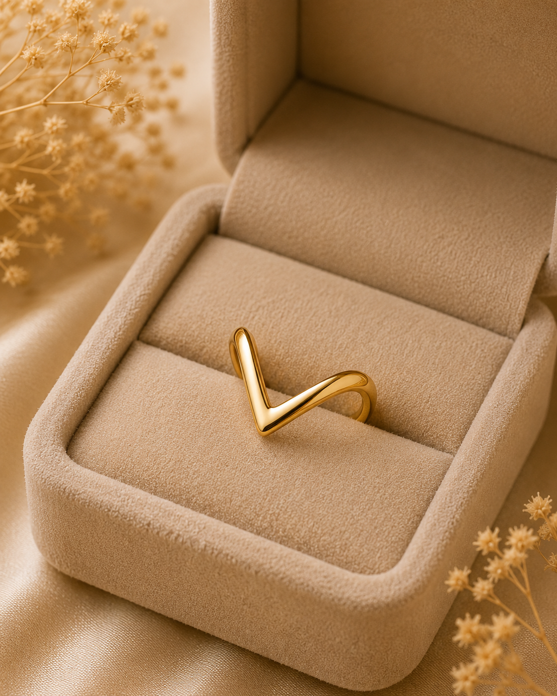Adya Vertex Minimalist V-Shaped Gold-Toned Ring for Women