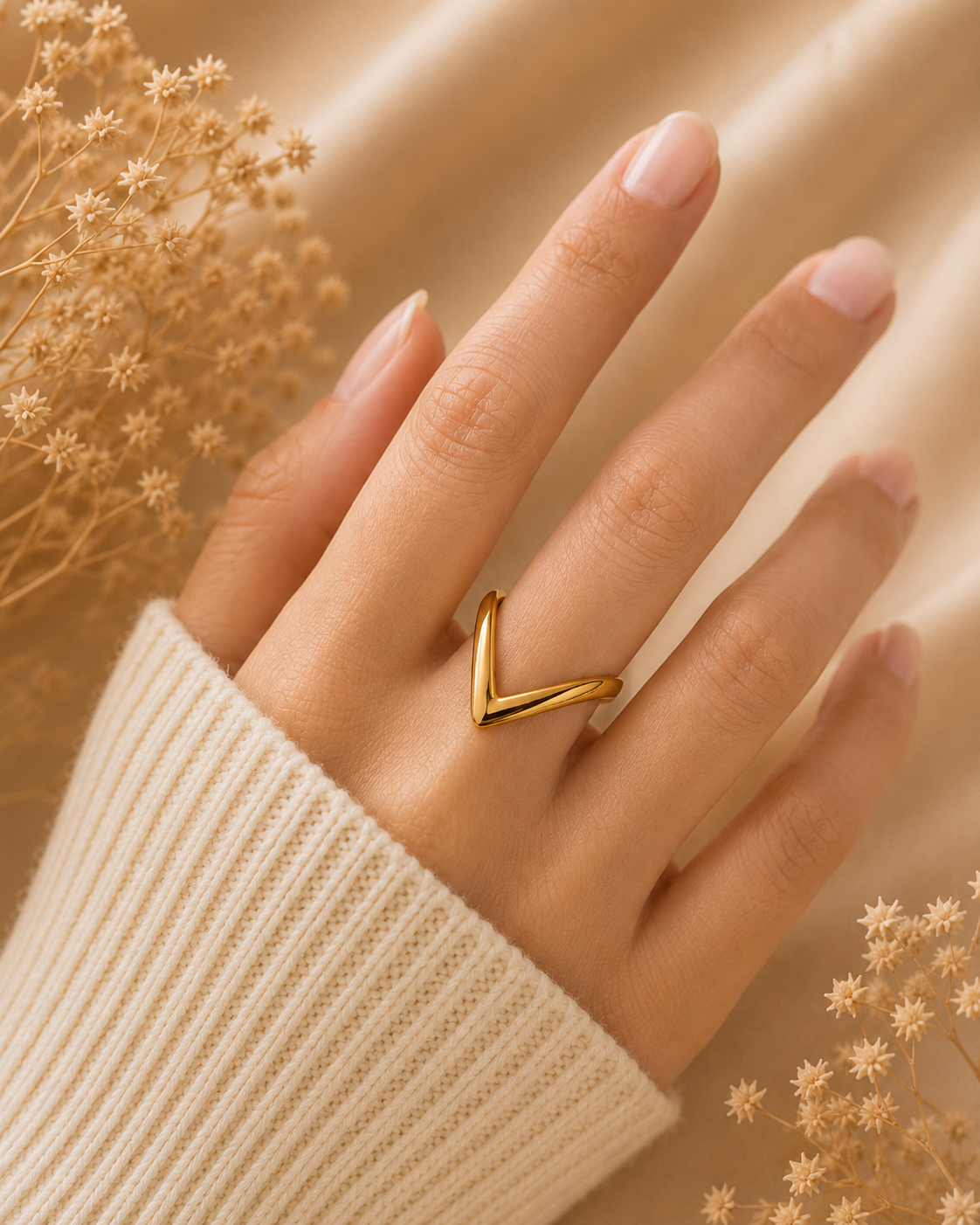 Adya Vertex Minimalist V-Shaped Gold-Toned Ring for Women