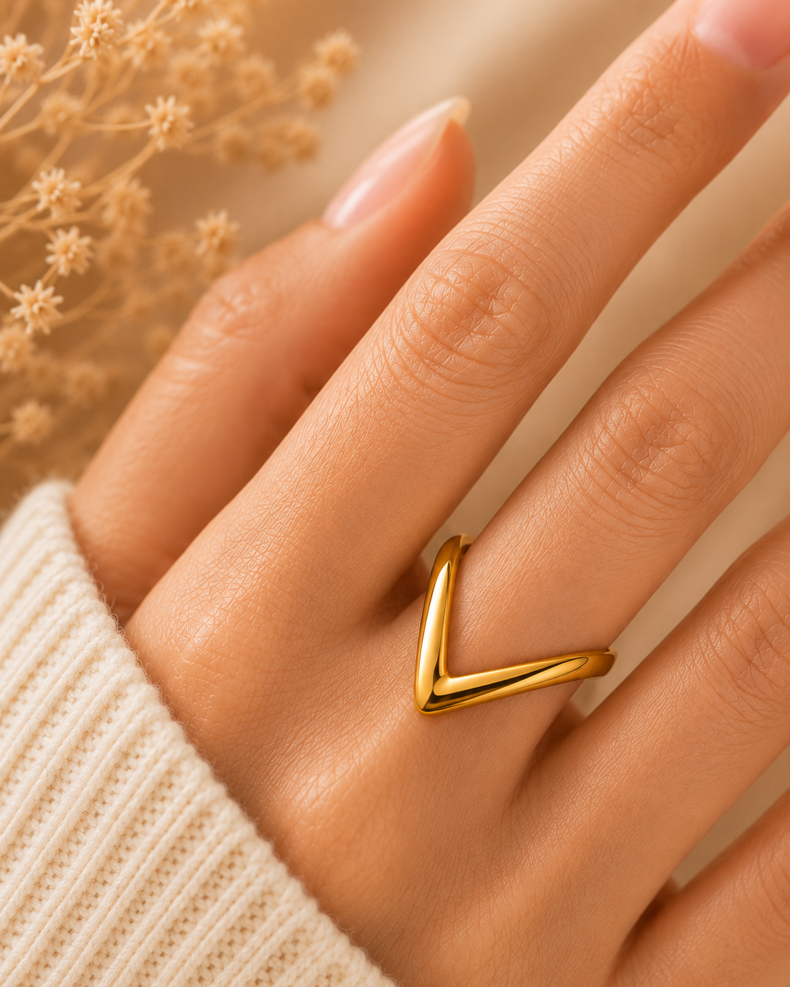Adya Vertex Minimalist V-Shaped Gold-Toned Ring for Women