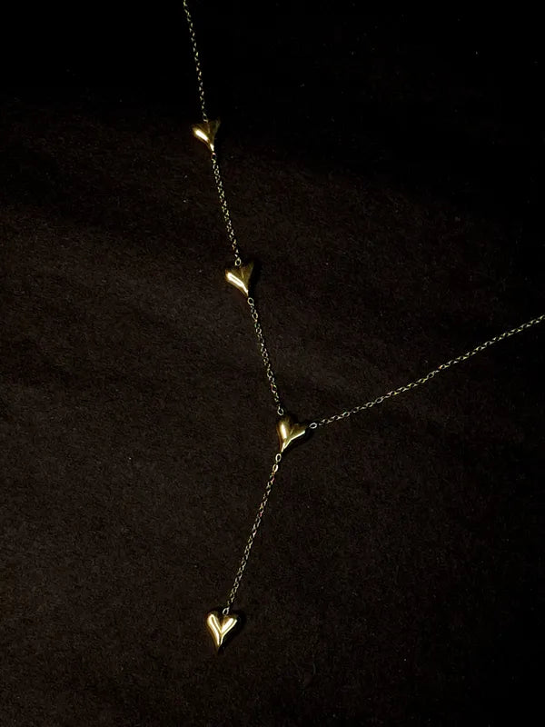 Gold-Toned Heart Lariat Necklace for Women | Minimal Layered Heart Drop Necklace