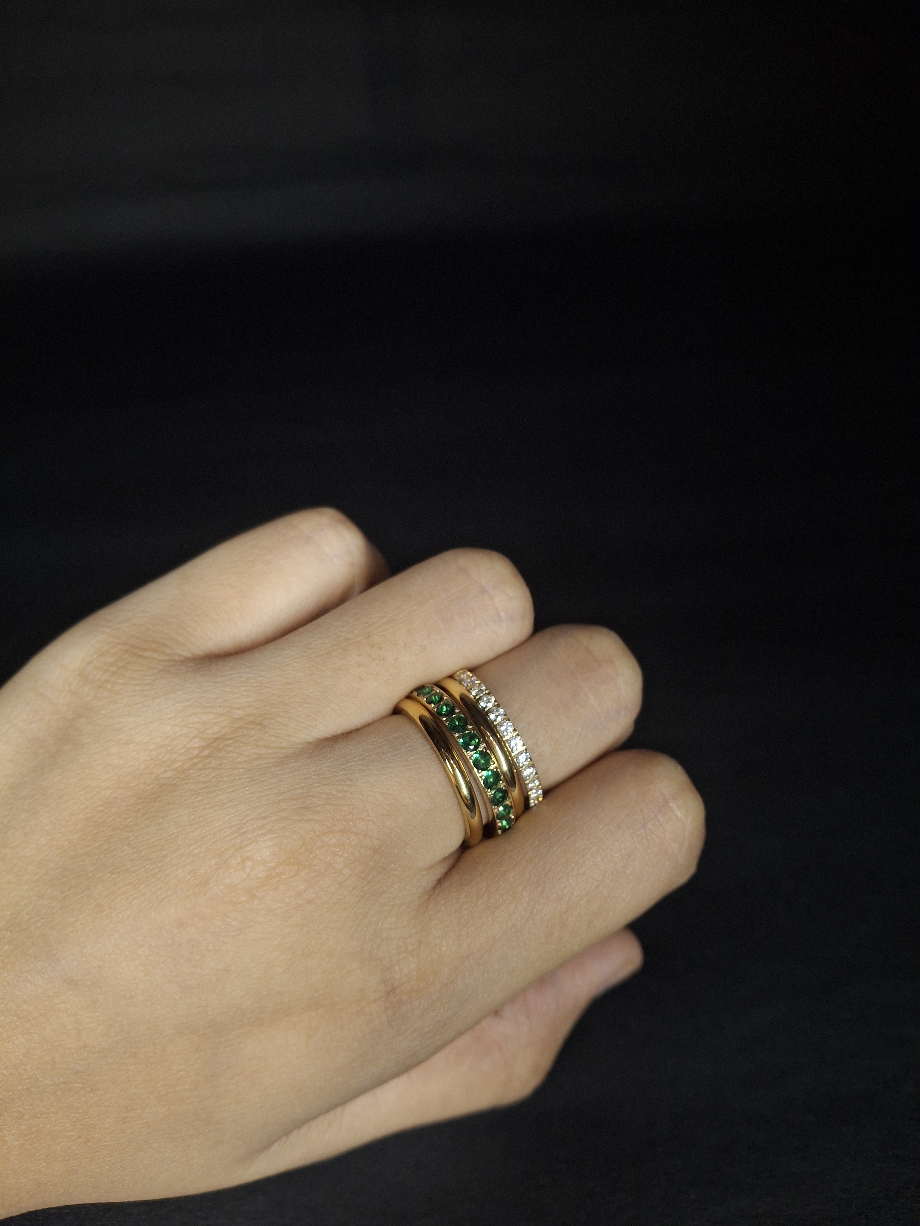 Adya Emerald Luxe Gold-Plated Stack Ring Set for Women