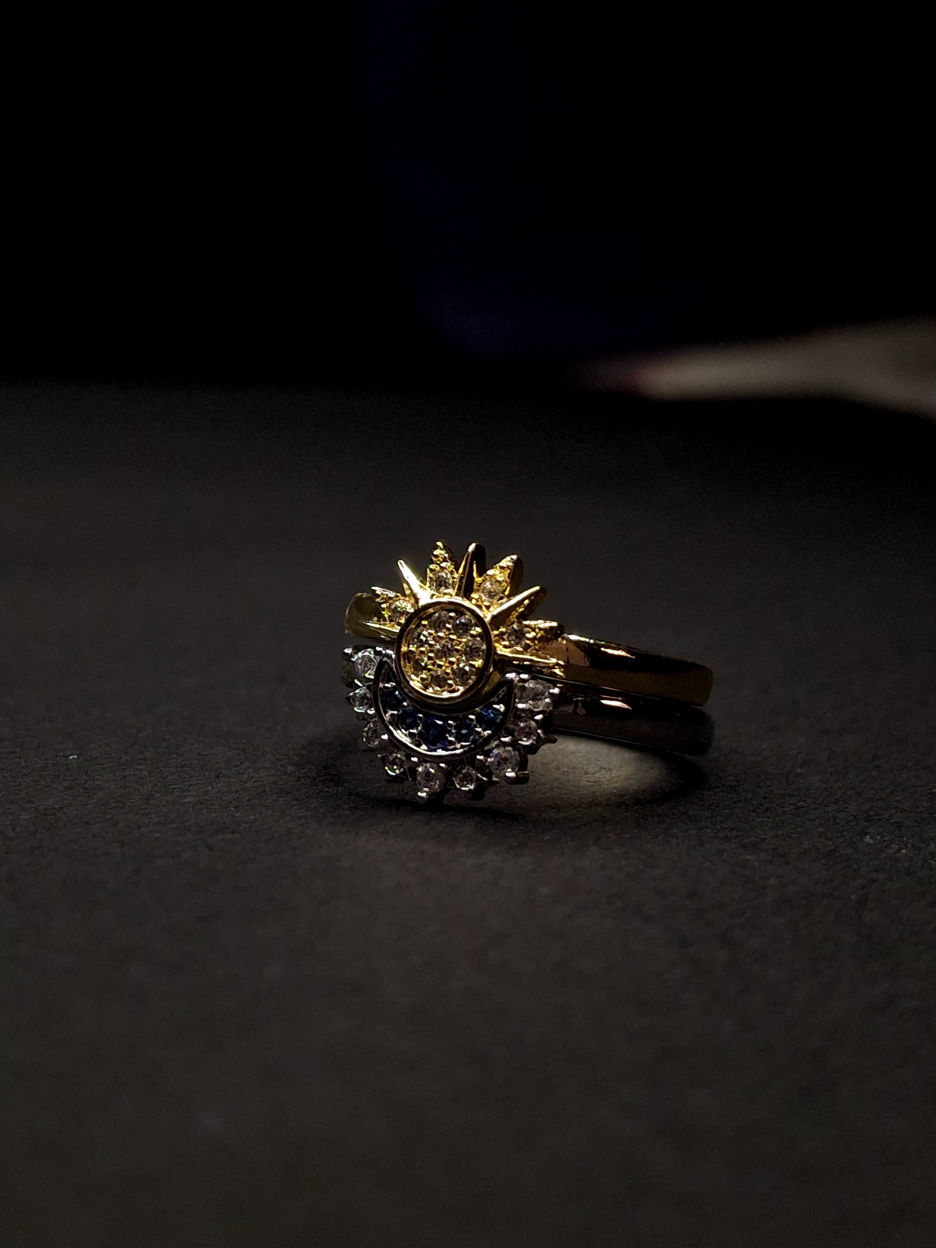 Adya Celestial Duo Sun & Moon Adjustable Ring Set for Women
