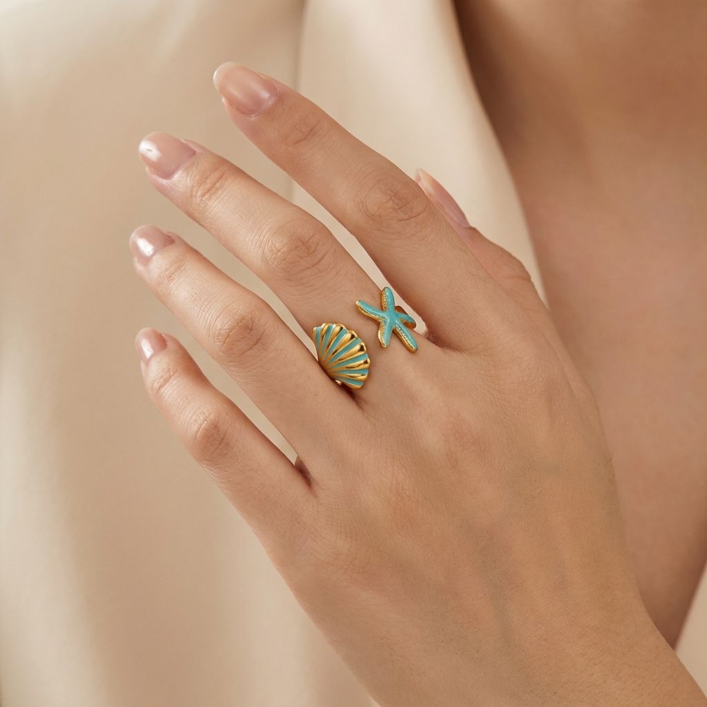 Adya Multicolor Aqua Shell Ring For Women