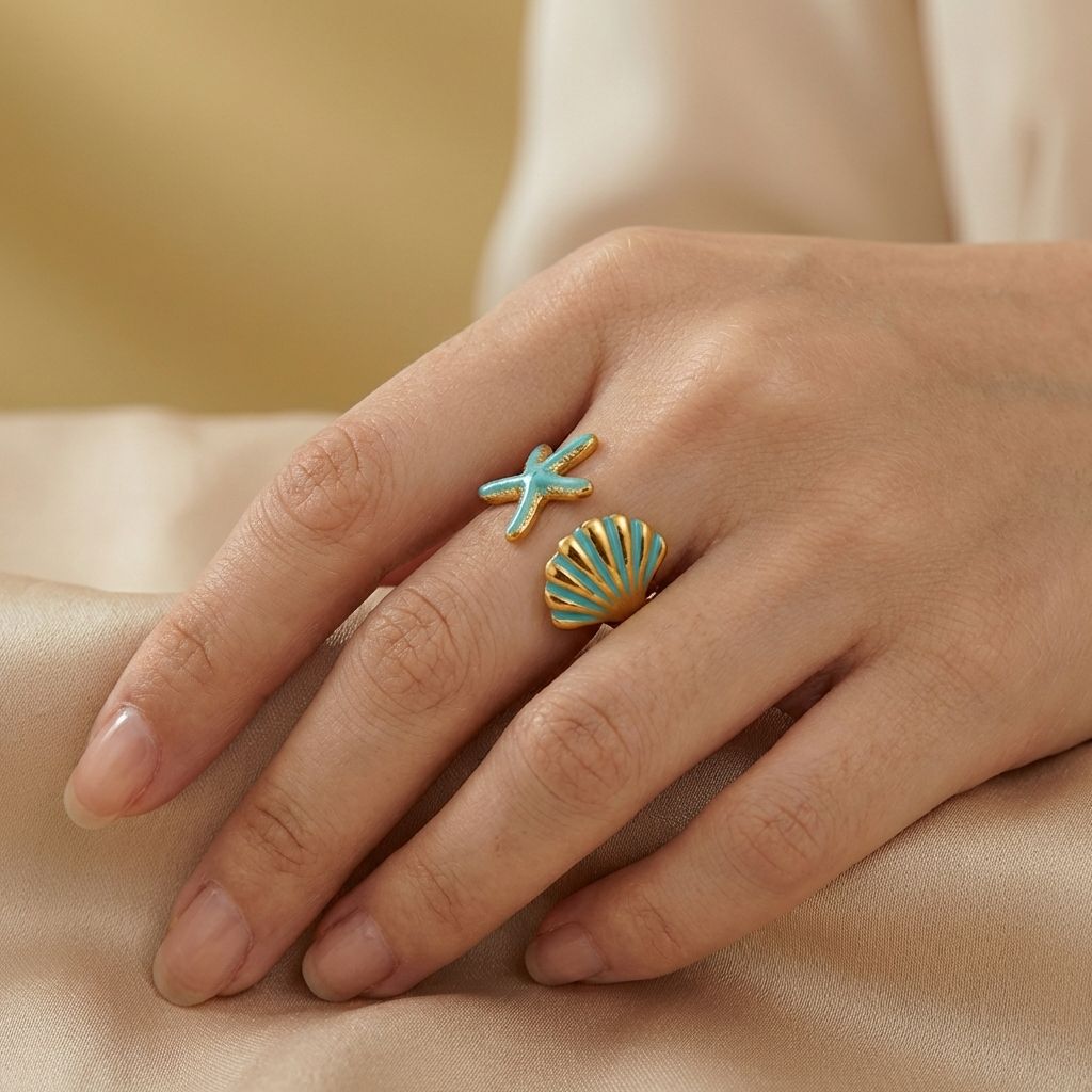Adya Multicolor Aqua Shell Ring For Women