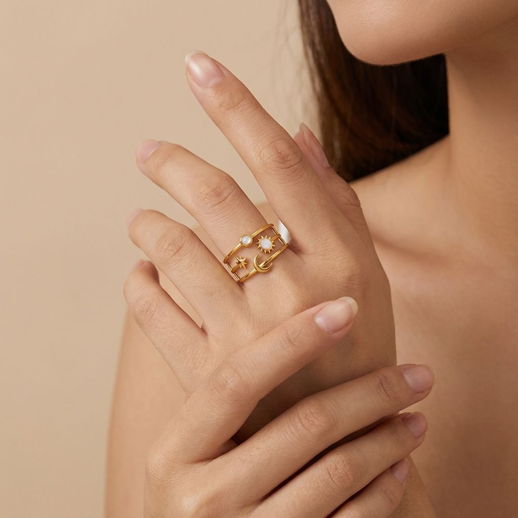 Adya Celestial Harmony Gold-Plated Adjustable Ring for Women