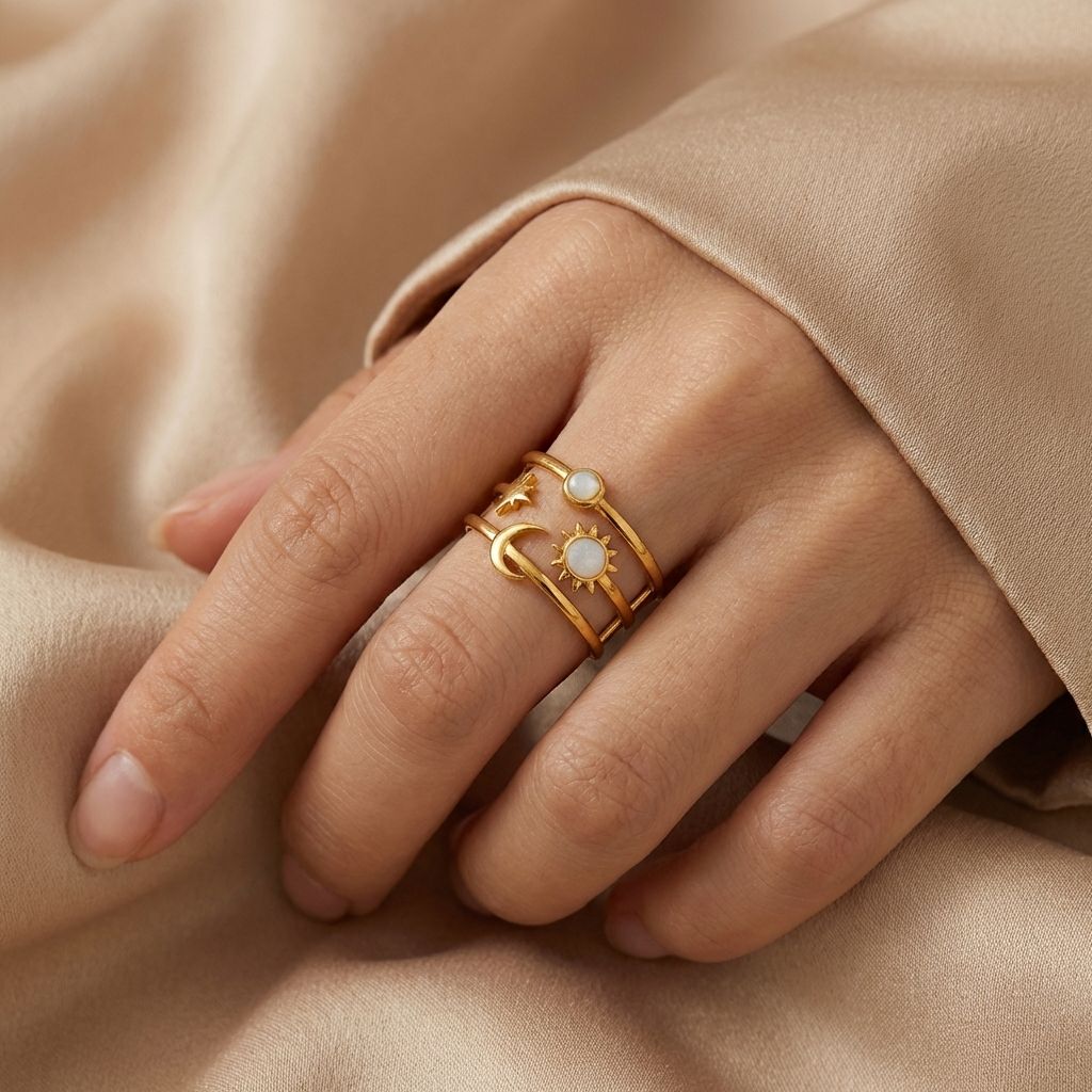 Adya Celestial Harmony Gold-Plated Adjustable Ring for Women