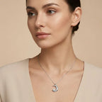 Silver-Toned Crescent Moon Crystal Pendant Necklace for Women | Minimal Celestial Necklace