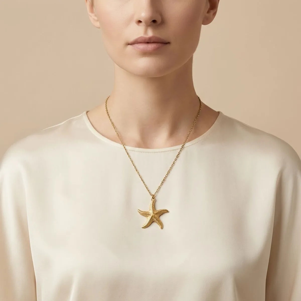 Gold-Toned Starfish Pendant Necklace for Women | Ocean-Inspired Statement Necklace