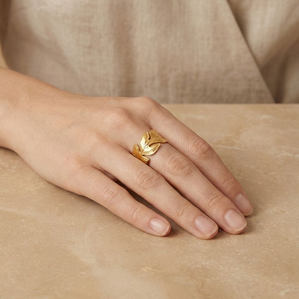 Adya Evergold Laurel Gold-Plated Adjustable Ring for Women