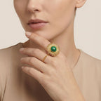 Adya Gold And Green Emerald Sunburst Ring For Women