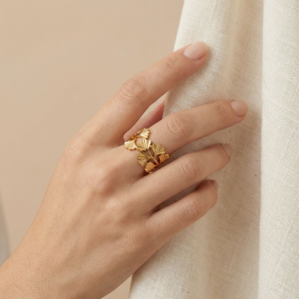 Adya Ginkgo Bloom Gold-Plated Adjustable Ring for Women