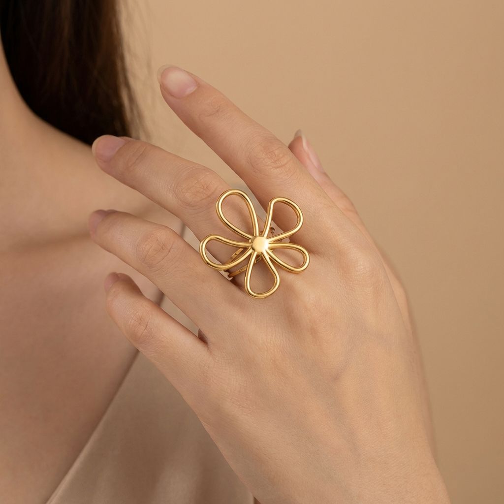 Adya Daisy Whirl Gold-Plated Floral Ring for Women