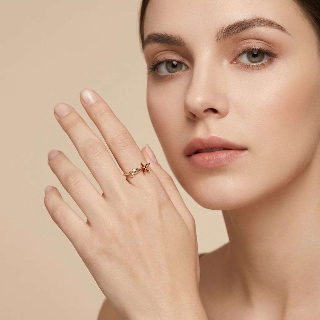 Adya Ocean Bloom Gold-Plated Adjustable Floral Ring for Women