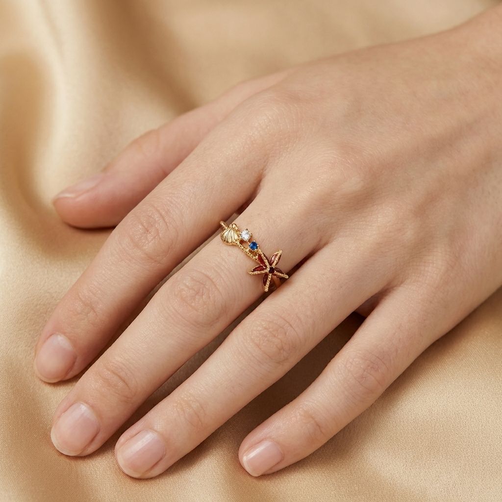 Adya Ocean Bloom Gold-Plated Adjustable Floral Ring for Women
