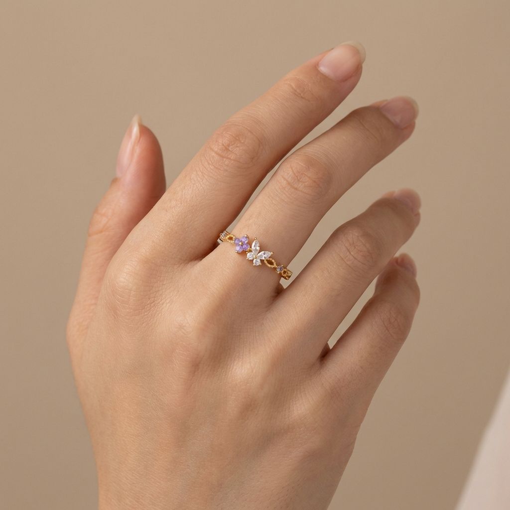 Adya Gold And Purple Petalwing Ring For Women