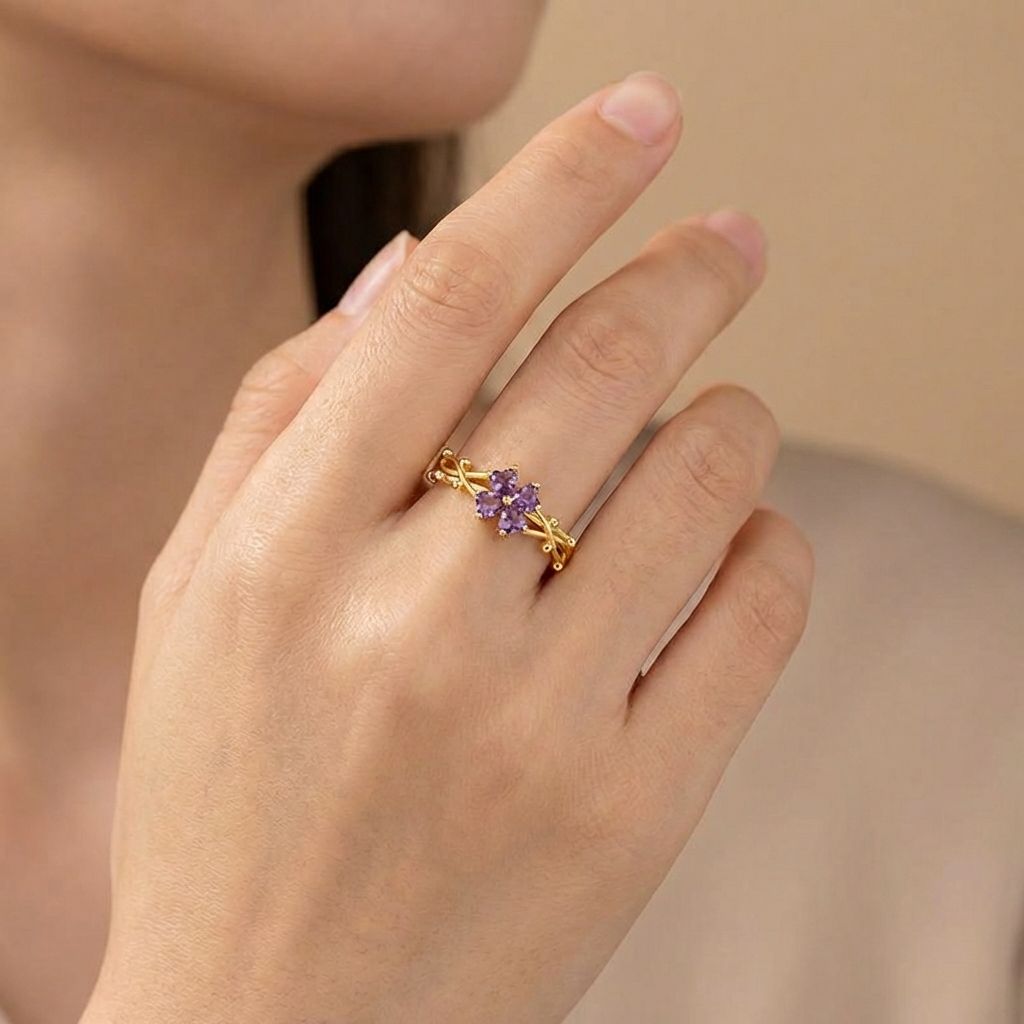 Adya Lilac Blossom Gold-Plated Floral Ring for Women