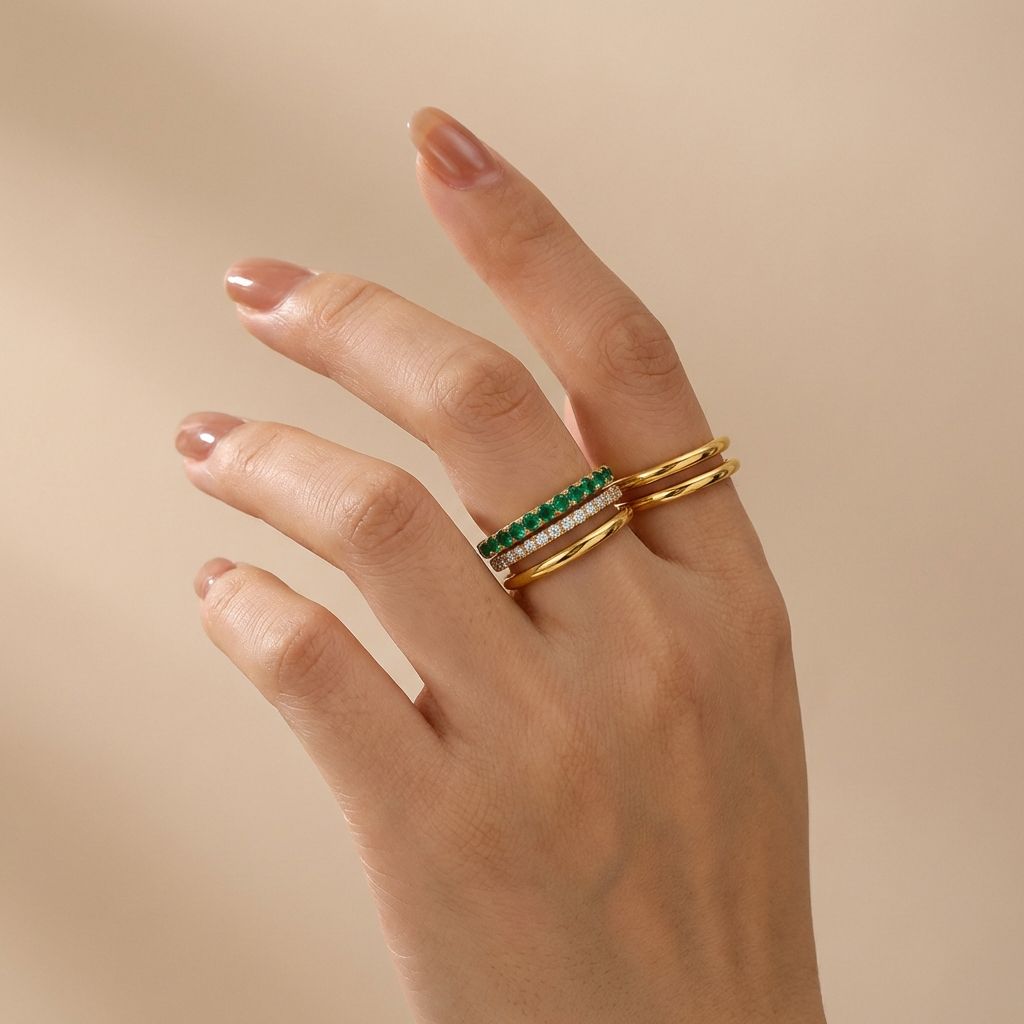 Adya Emerald Luxe Gold-Plated Stack Ring Set for Women