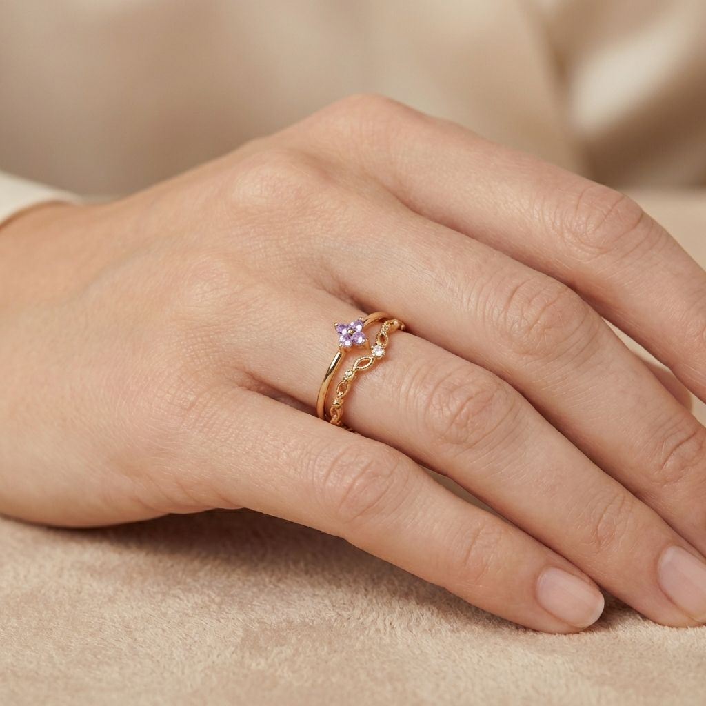 Adya Lavender Blossom Gold-Plated Adjustable Ring for Women