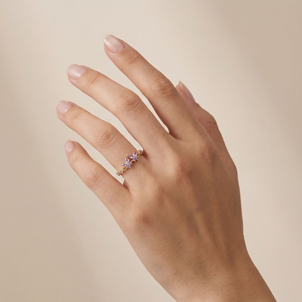 Adya Lavender Blossom Vine Gold-Plated Ring for Women