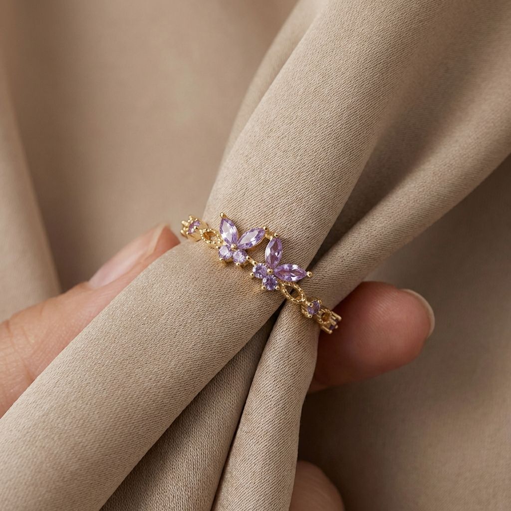 Adya Lavender Blossom Vine Gold-Plated Ring for Women