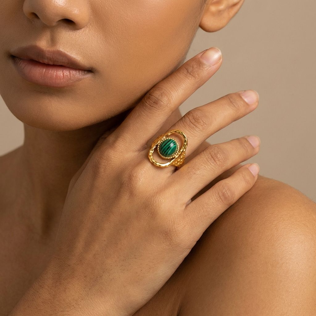 Adya Emerald Orbit Gold-Plated Statement Ring for Women