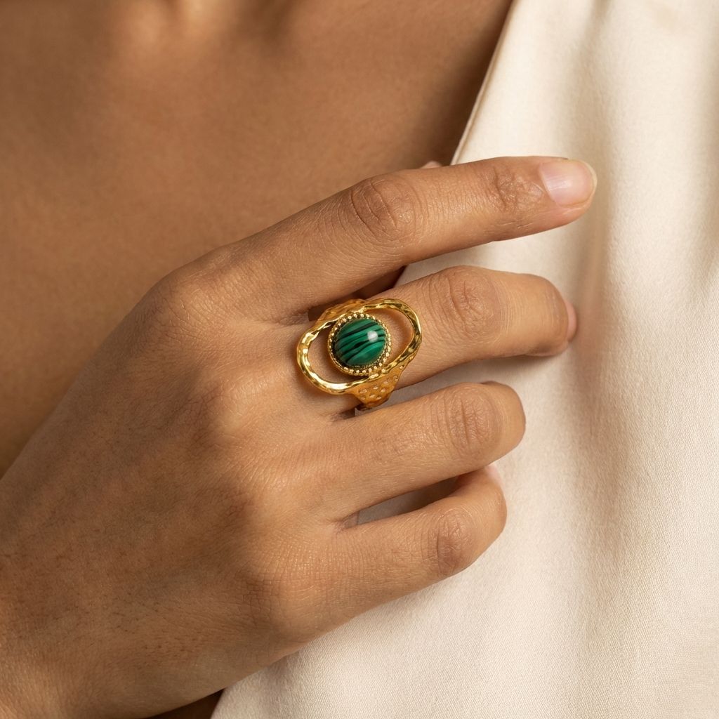 Adya Emerald Orbit Gold-Plated Statement Ring for Women