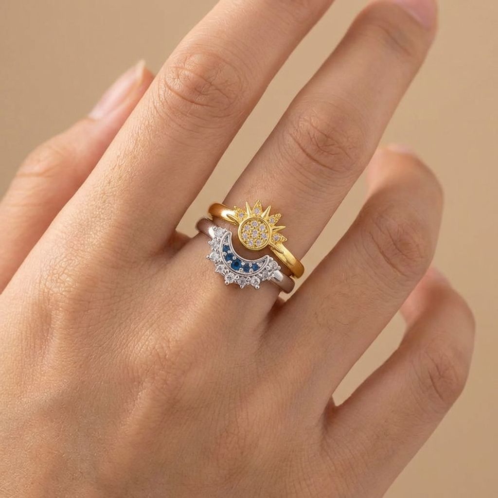 Adya Celestial Duo Sun & Moon Adjustable Ring Set for Women