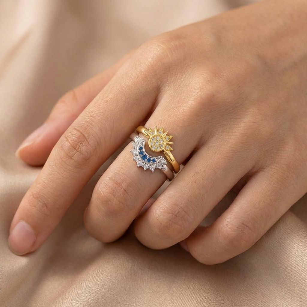 Adya Celestial Duo Sun & Moon Adjustable Ring Set for Women