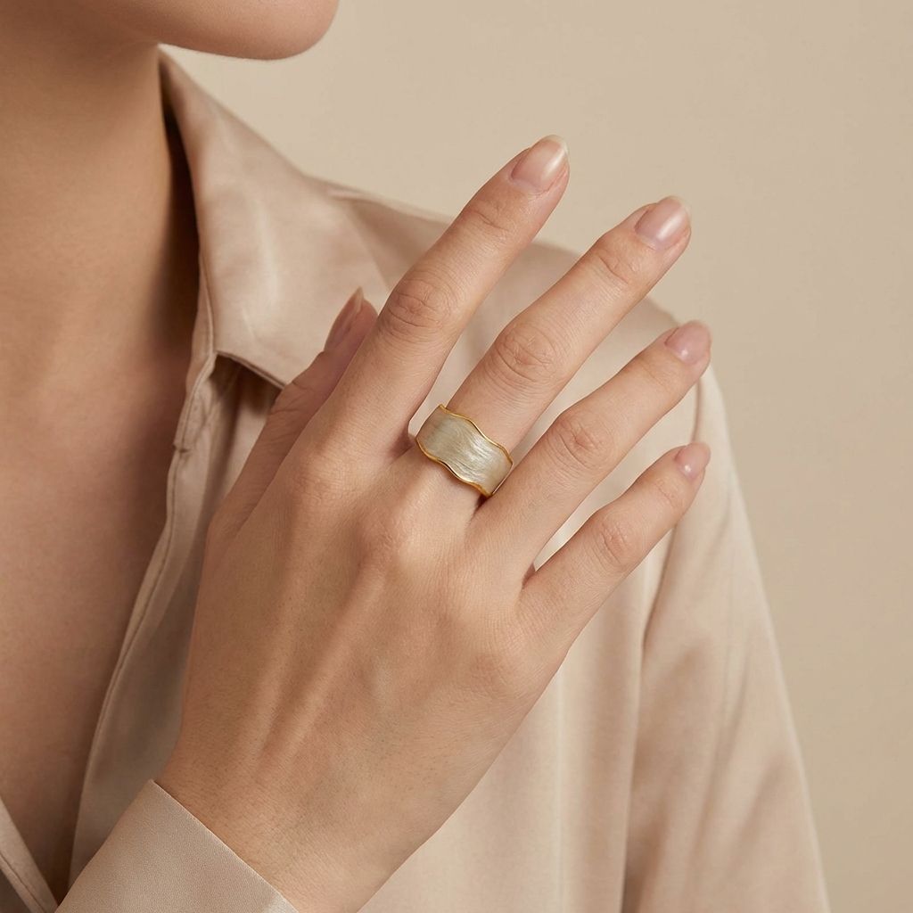 Adya Gold And White Pearlsilk Ring For Women