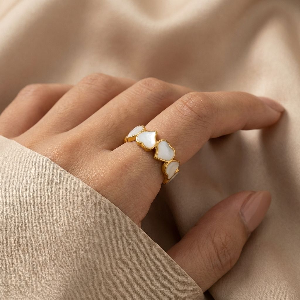Adya Pearl Hearts Gold-Plated Band Ring for Women