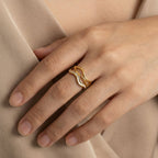 Adya Gold Pearl Wave Ring For Women