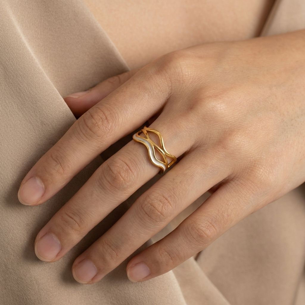 Adya Gold Pearl Wave Ring For Women