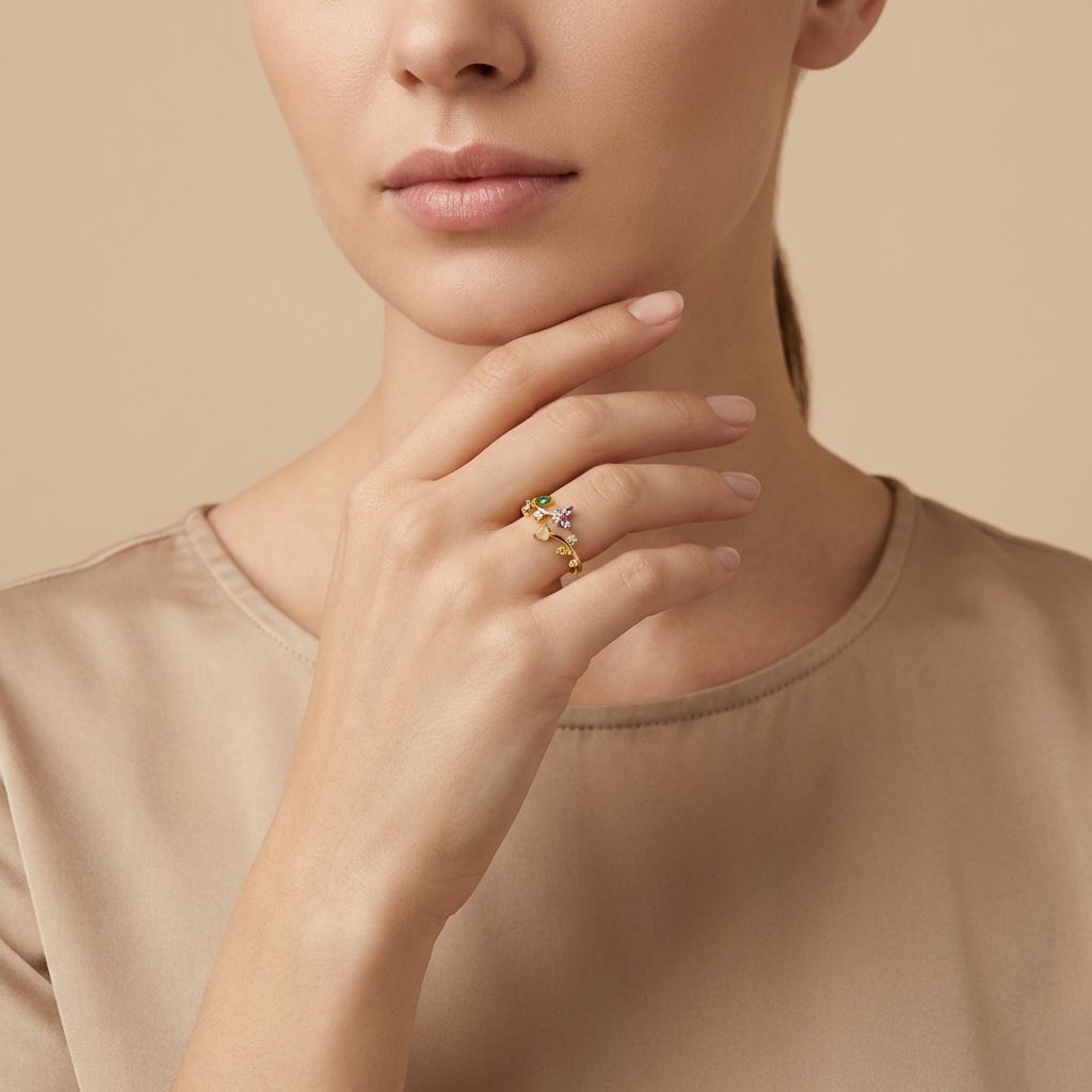 Adya Lilac Meadow Gold-Plated Floral Ring for Women