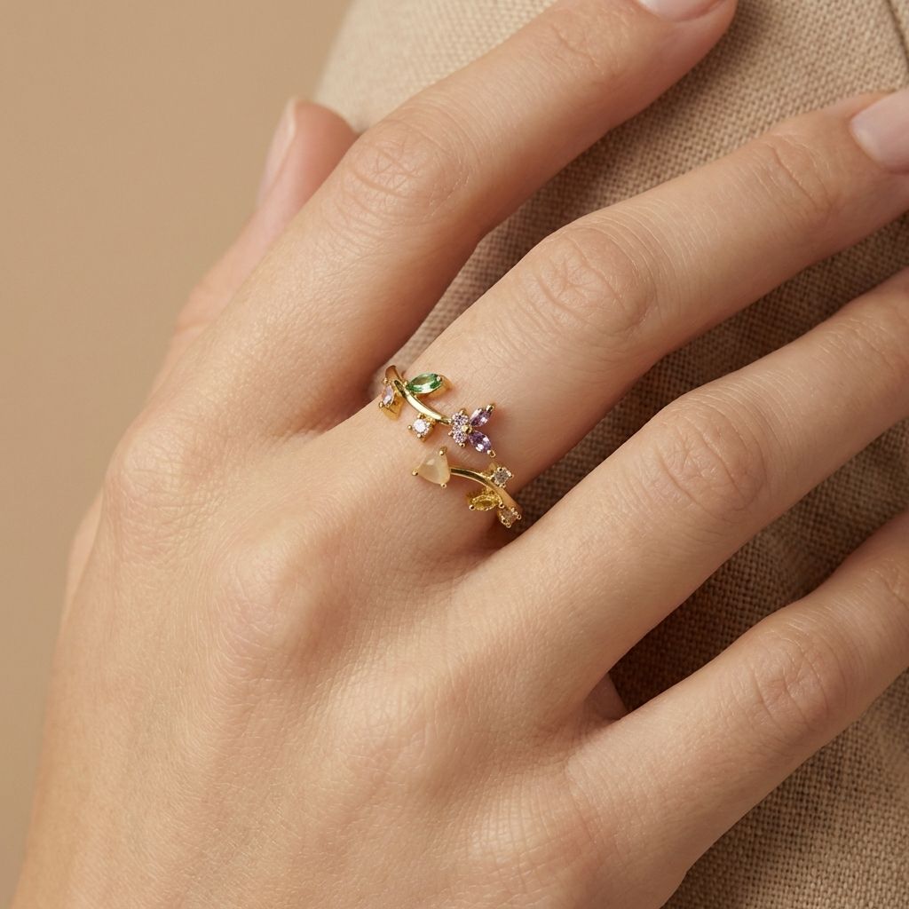 Adya Lilac Meadow Gold-Plated Floral Ring for Women