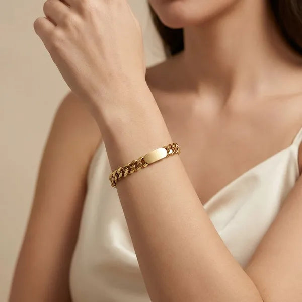 Gold-Toned Cuban Link ID Bracelet for Women | Minimalist Chain Bracelet