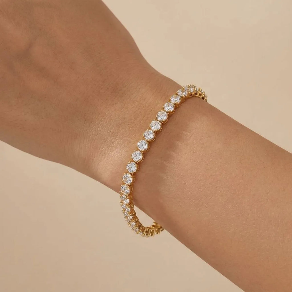 Gold-Toned Crystal Tennis Bracelet for Women | Cubic Zirconia Luxury Bracelet