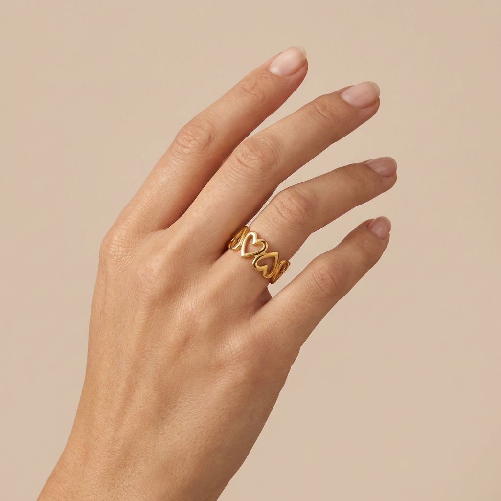Adya Eternal Hearts Gold-Plated Band Ring for Women