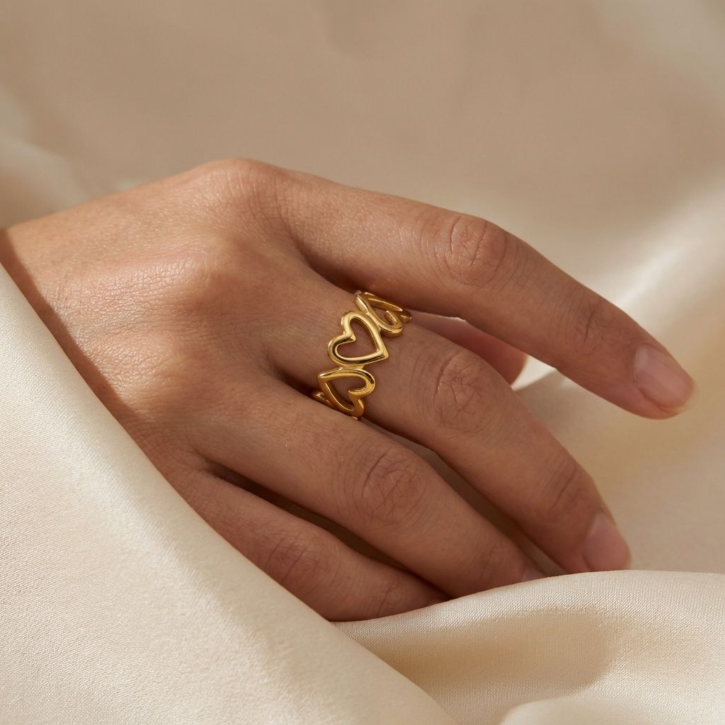 Adya Eternal Hearts Gold-Plated Band Ring for Women